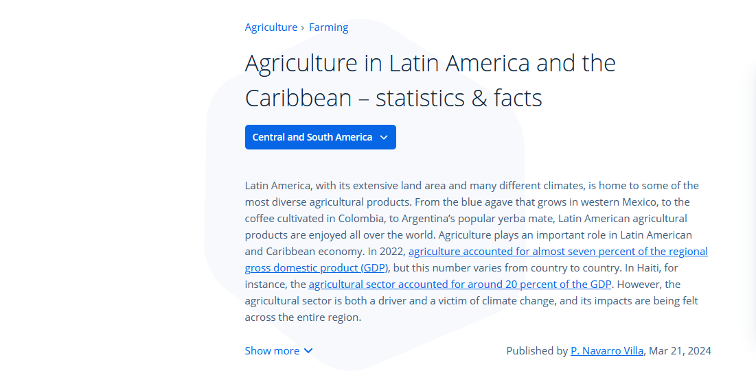 Agriculture in Latin America and the Caribbean – statistics & facts